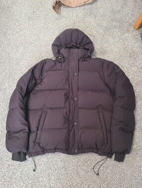 Lands End Dark Brown Cropped Down Puffer  Jacket Size M